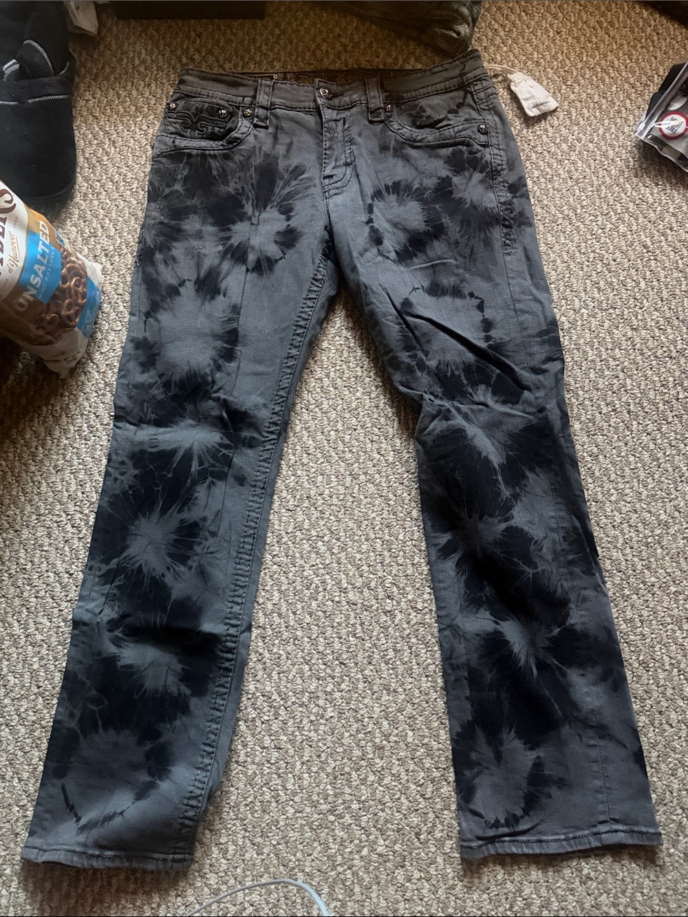 Men's Rock Revival Black Tie-Dye Jeans - Straight Fit Size: 36W/30L/18Inseem